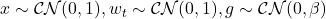 x\sim\mathcal{CN}(0,1), w_t\sim\mathcal{CN}(0,1), g\sim\mathcal{CN}(0,\beta)